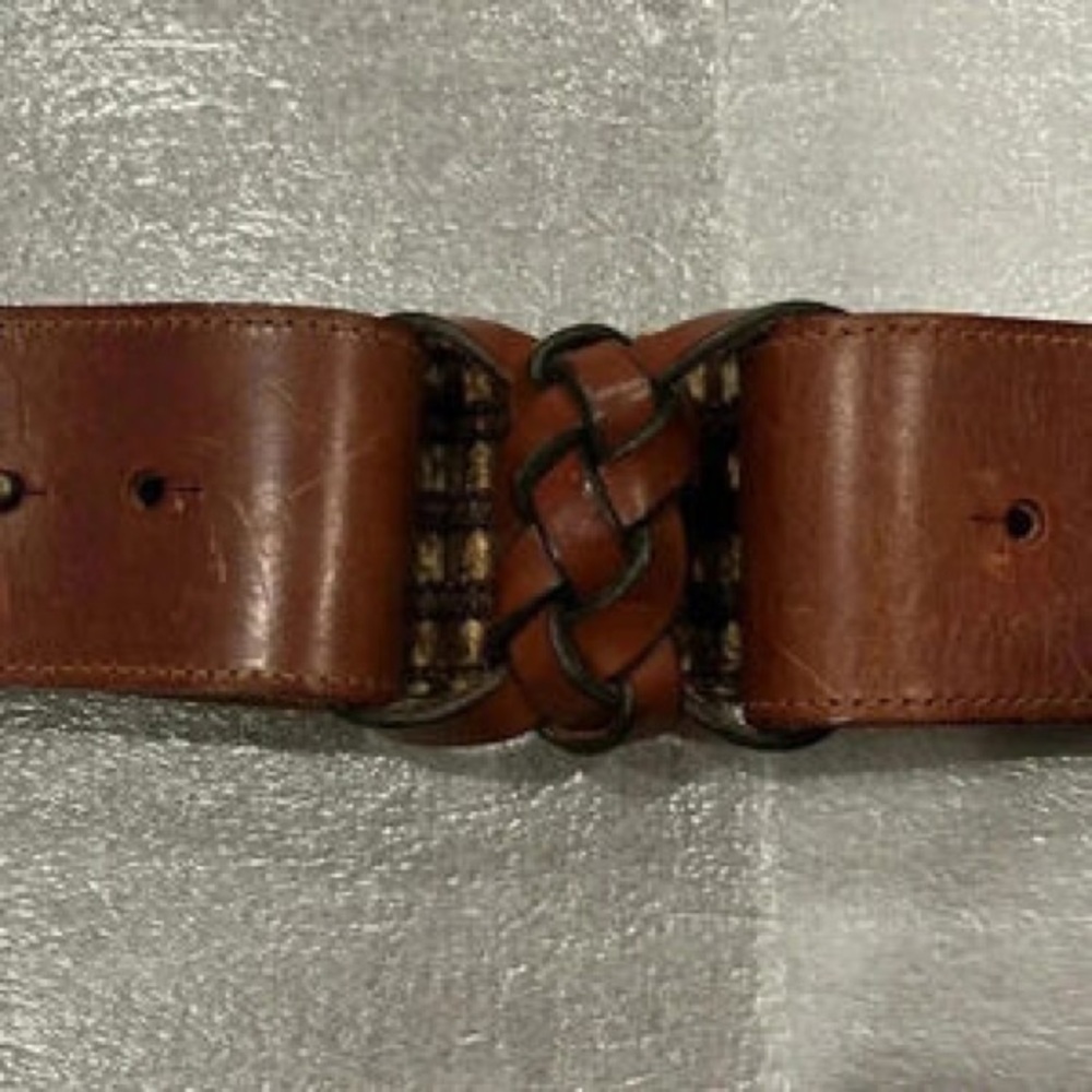 Woven Stretch Waist Belt with Brown Leather Accents - Women - Picture 2 of 6